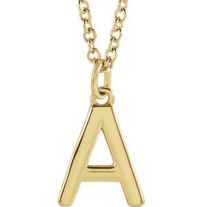 14k Yellow Gold 9.5mm Small Block Initial A Necklace, 18 Inch